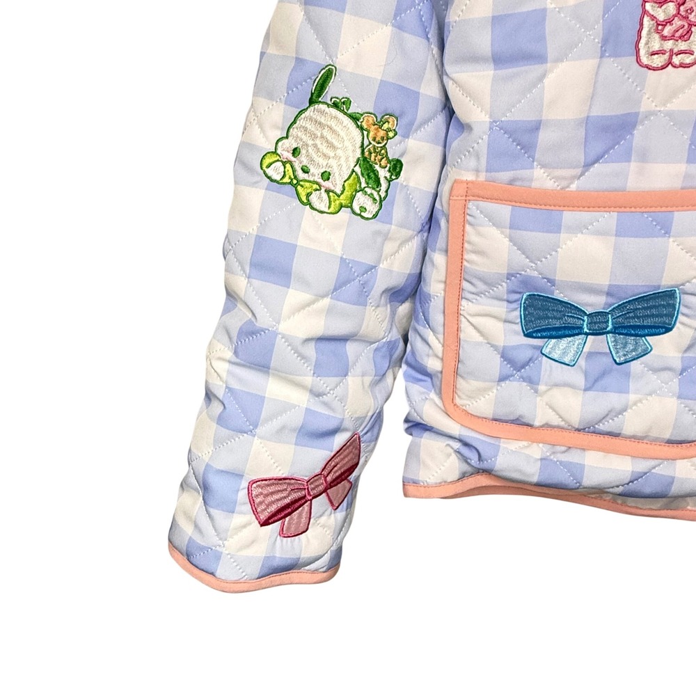 Sanrio Hello Kitty Friends Quilted Jacket Womens M Blue Gingham NWT Embroidered - Picture 3 of 7